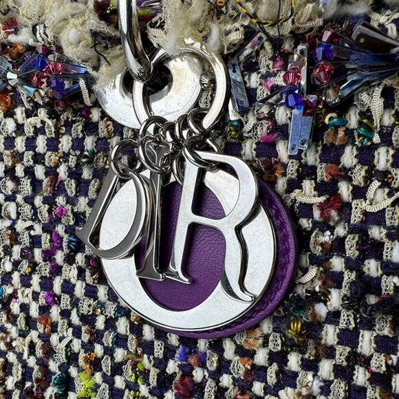 Auth Christian Dior Lady Dior Handbag Shoulder Bag Multicolor/Purple Tweed - Picture 10 of 14